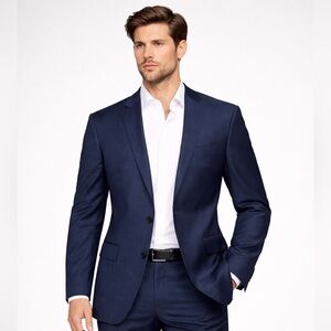 Hugo Boss Navy Silk Wool Blazer 38R Two Button Suit Jacket Mens